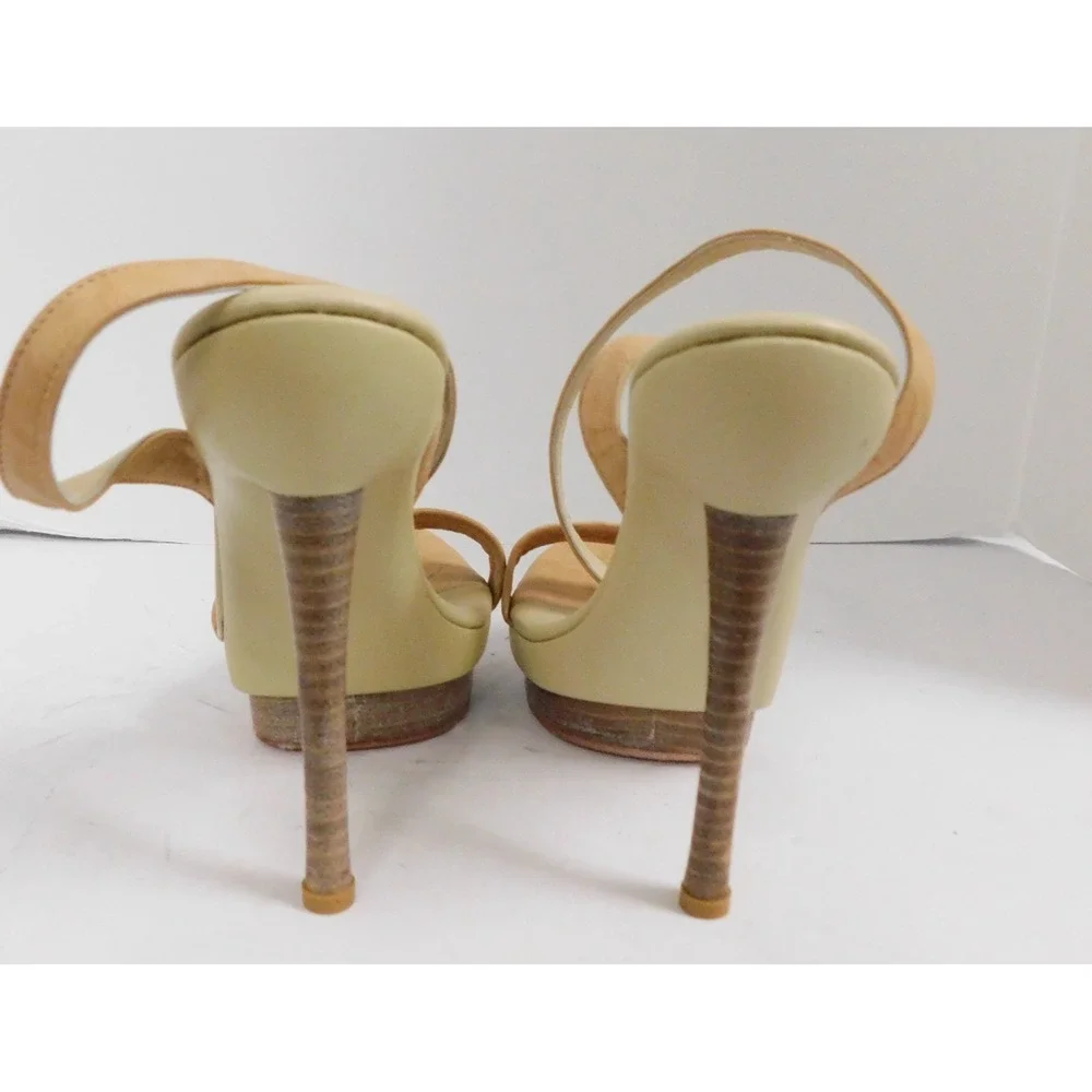 XTC Melrose Beige Leather Platform Strappy Ankle Strap Heels sz 8